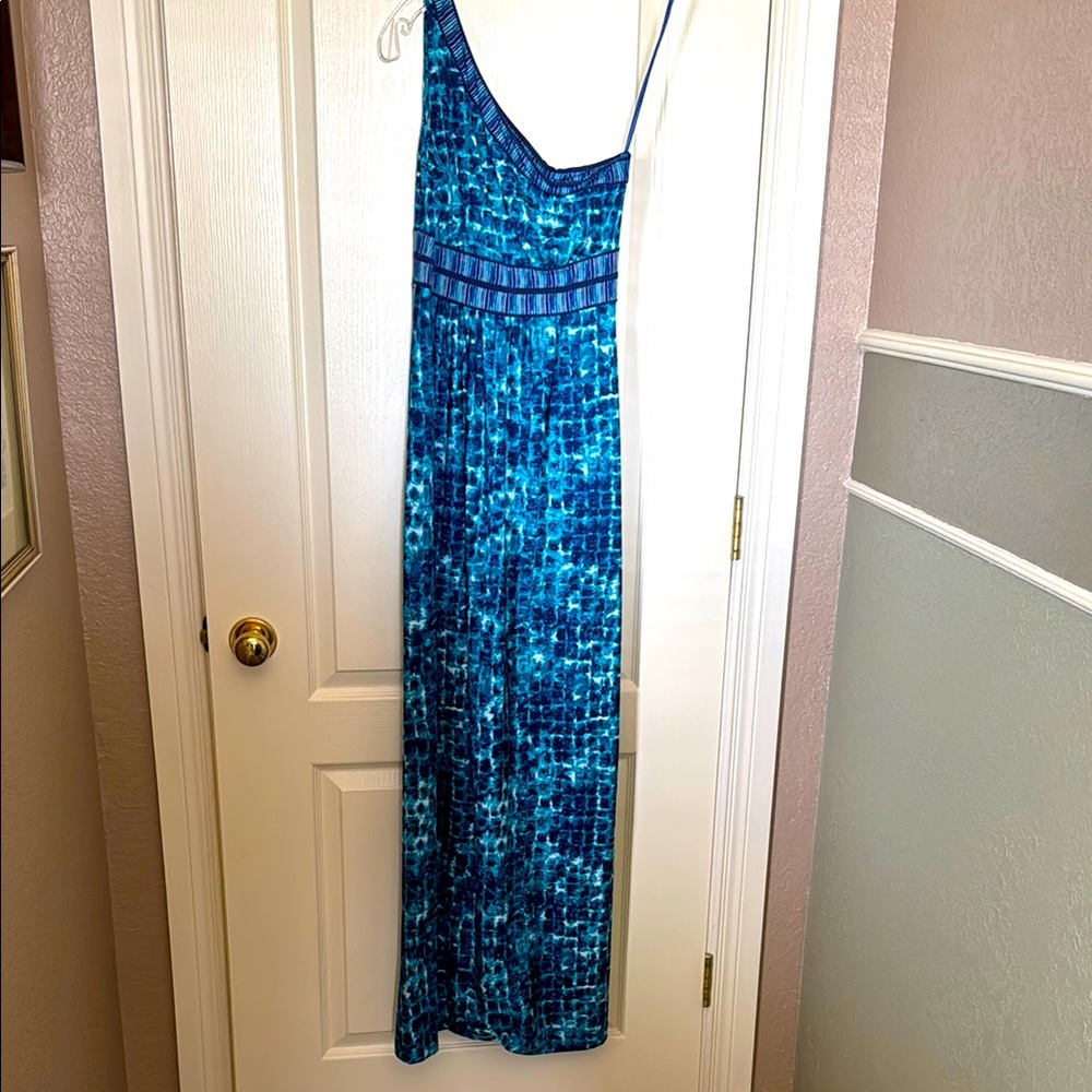 BCBGMaxAzria Teal and Navy Patterned Dress